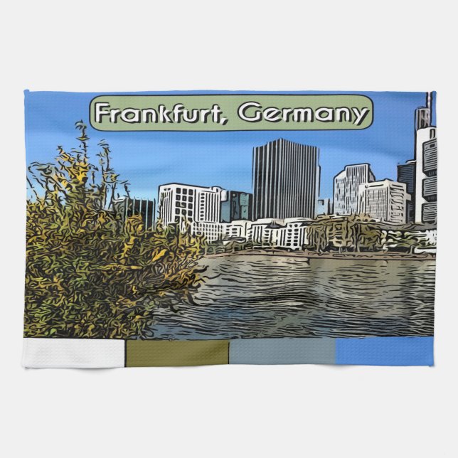 Spring Skyline of Frankfurt, Germany Kitchen Towel (Horizontal)