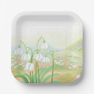 Spring Snowflake, Leucojum vernum Illustration  Paper Plates
