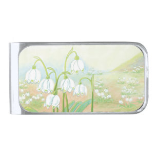 Spring Snowflake, Leucojum vernum Illustration Silver Finish Money Clip