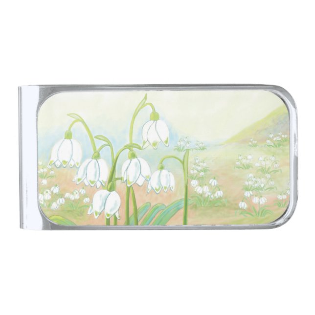 Spring Snowflake, Leucojum vernum Illustration  Silver Finish Money Clip (Front)