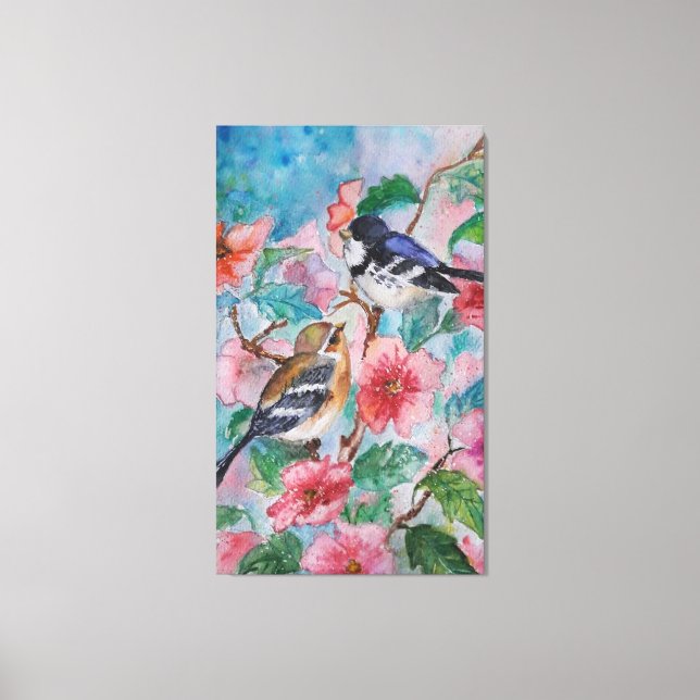 Spring Sparrows Painting Canvas Print (Front)