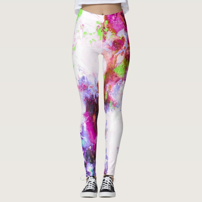 Spring Splash Colorful Abstract Artsy Alcohol Ink Leggings (Front)