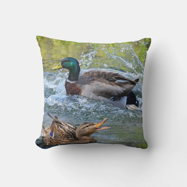 Spring Splash Mated Mallard Pair Ducks Throw Pillow (Front)