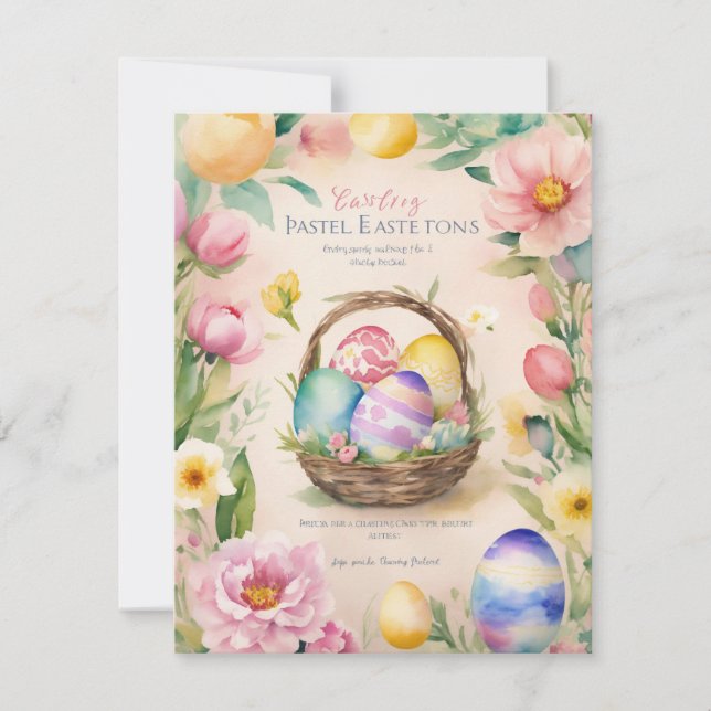 Spring Splendor: Easter Eggs & Blooms Greetings  Holiday Card (Front)
