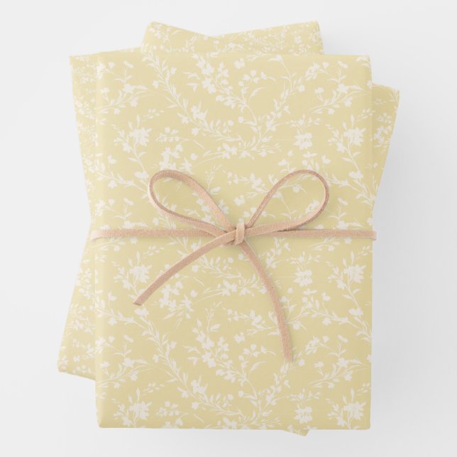 Spring Sprigs Neutral - Buttercream Wrapping Paper Sheets (In situ)