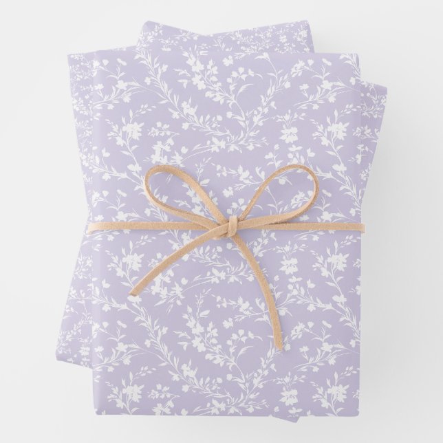 Spring Sprigs Neutral - Dusty Lavender Wrapping Paper Sheets (In situ)