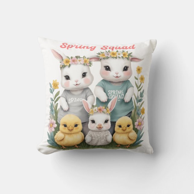 Spring Squad Cute Bunny & Chick Easter  Throw Pillow (Front)