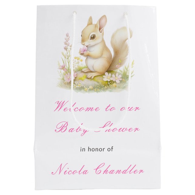Spring Squirrel Baby Shower Medium Gift Bag (Back)