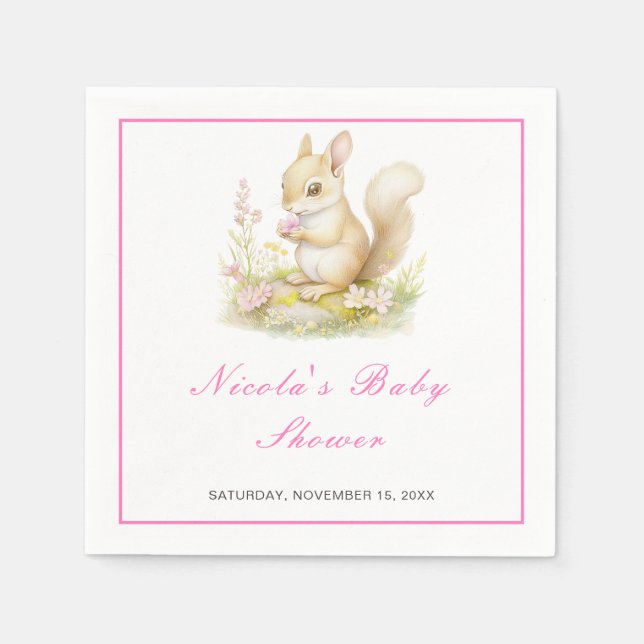 Spring Squirrel Baby Shower Napkins (Front)