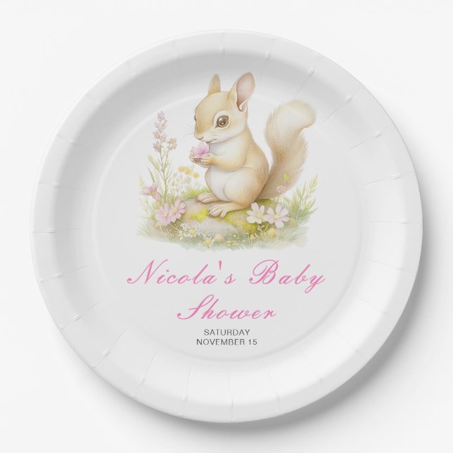 Spring Squirrel Baby Shower Paper Plates (Front)