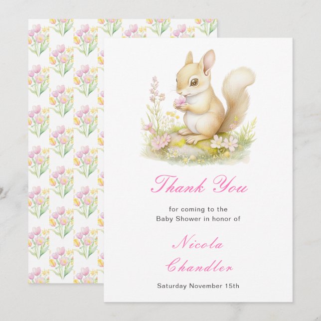Spring Squirrel Baby Shower Thank You Card (Front/Back)