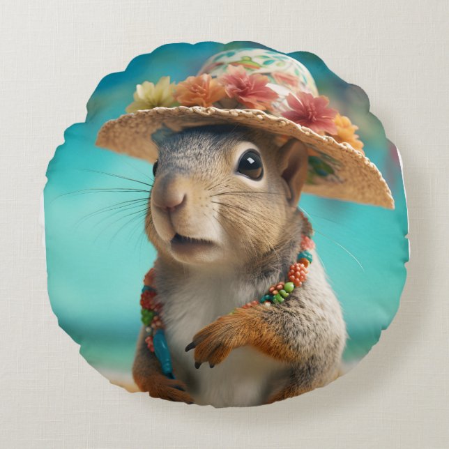 Spring Squirrel Round Pillow (Front)