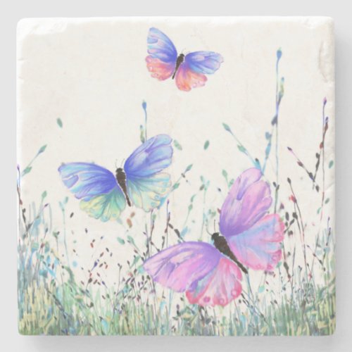 Spring Stone Coaster Colorful Butterflies Flying