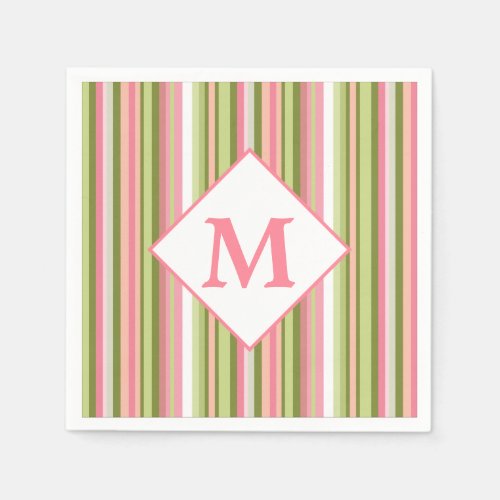 Spring Stripes Monogram Cocktail Napkin