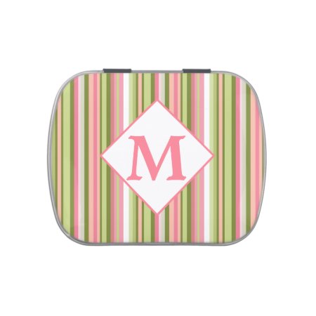 Spring Stripes Monogrammed Jelly Bean Tin