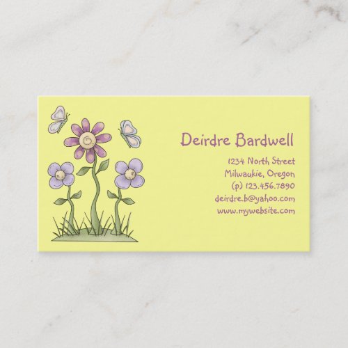 Spring Stuff · Purple Flowers &amp; Butterflies Business Card Template