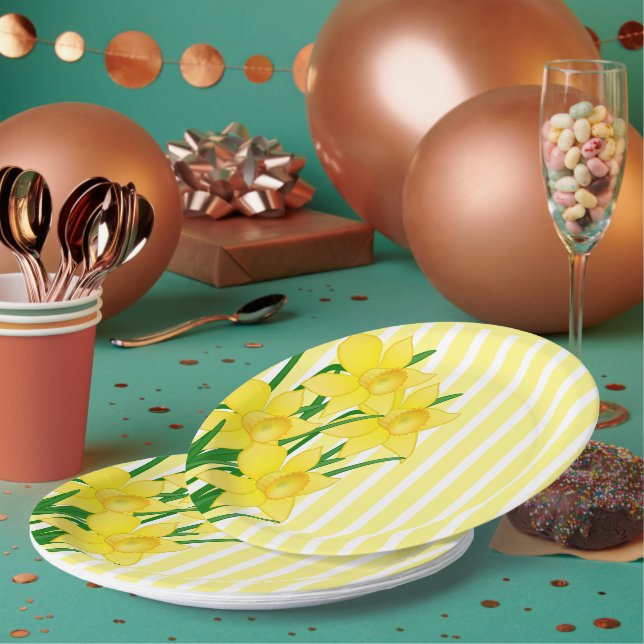 Spring Style Daffodils with Yellow Stripes Paper Plates (Multi)