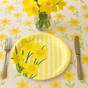 Spring Style Daffodils with Yellow Stripes Paper Plates