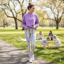 Spring Style Plaid Lavender Teal and Pink Leggings