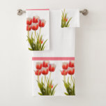 Spring Style Red Tulip Flower Bath Towel Set at Zazzle