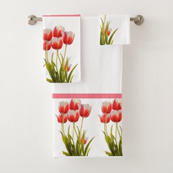 Spring Style Red Tulip Flower Bath Towel Set by Susang6 at Zazzle
