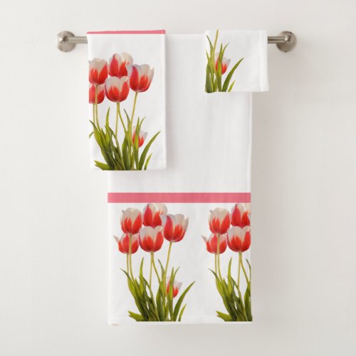 Spring Style Red Tulip Flower Bath Towel Set