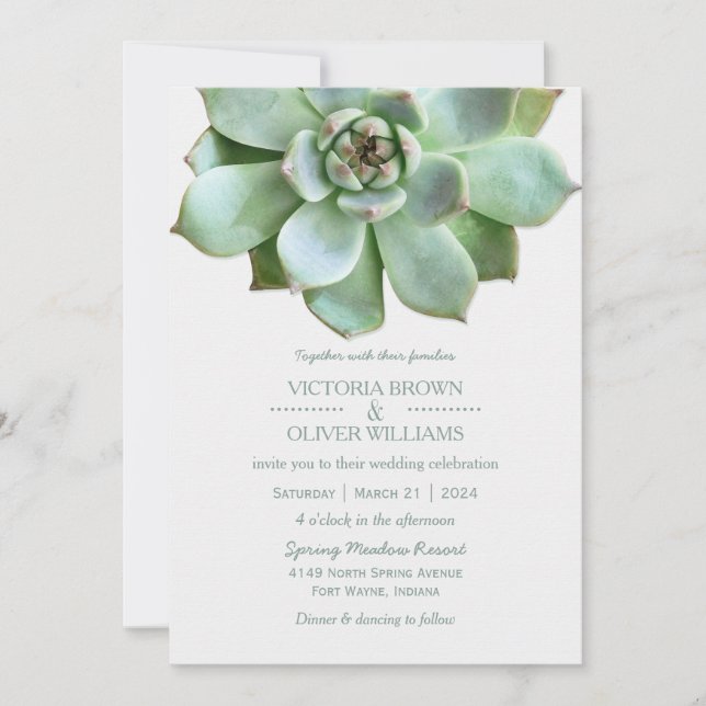 Spring Succulent Botanical Wedding Invitation (Front)
