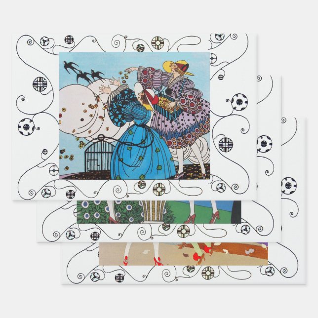 Spring,Summer,Autumn Art Deco Beauty Fashion  Wrapping Paper Sheets (Set)