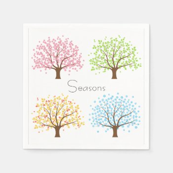Spring Summer Autumn Winter Trees Paper Napkins by BlackBrookDining at Zazzle