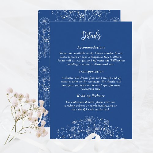 Spring Summer Blue Wildflower QR Details Wedding  Enclosure Card