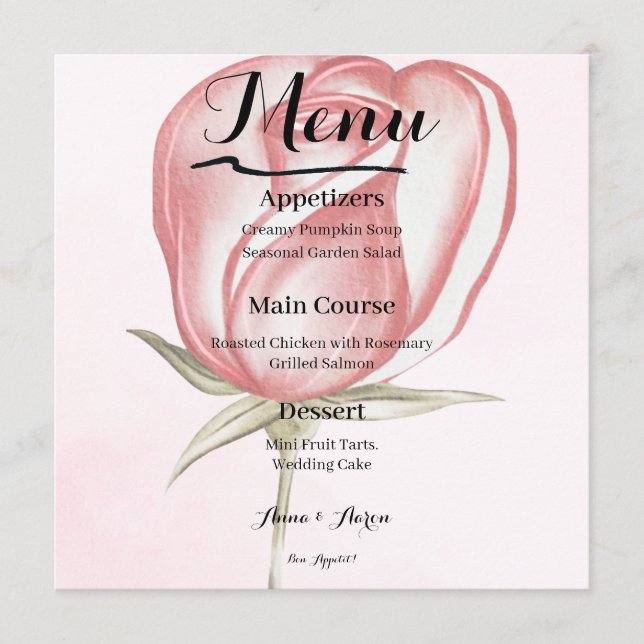 Spring Summer Blush Pink Garden Wedding Menu (Front)