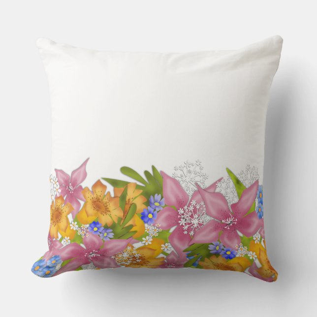Spring summer bouqet floral flowers pink yellow bl throw pillow (Front)