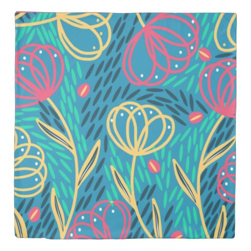 Spring Summer Bright Floral Pink Mint Blue Yellow  Duvet Cover