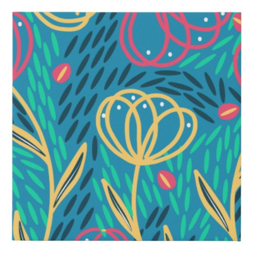 Spring Summer Bright Floral Pink Mint Blue Yellow Faux Canvas Print