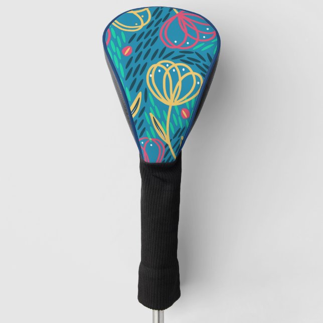 Spring Summer Bright Floral Pink Mint Blue Yellow  Golf Head Cover (Front)