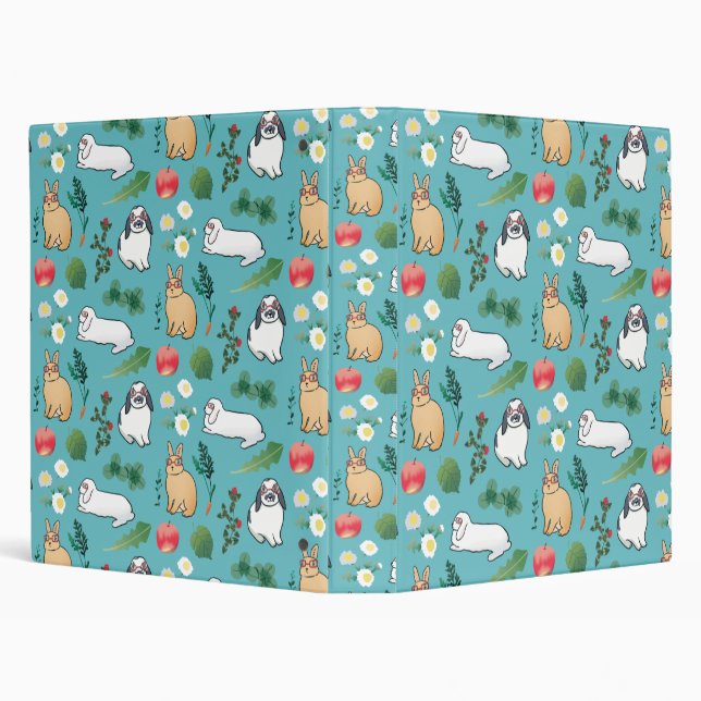 Spring Summer Bunny Rabbit Botanical Vegetable 3 Ring Binder (Background)