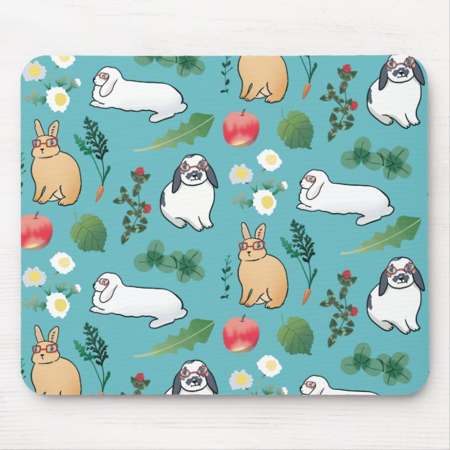 Spring Summer Bunny Rabbit Botanical Vegetable Mouse Pad (Front)