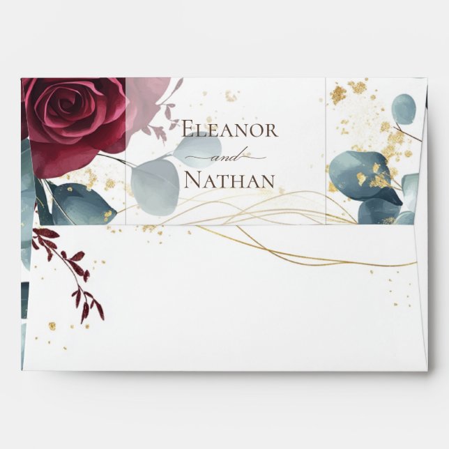 Spring Summer burgundy roses Wedding Envelope (Back (Top Flap))