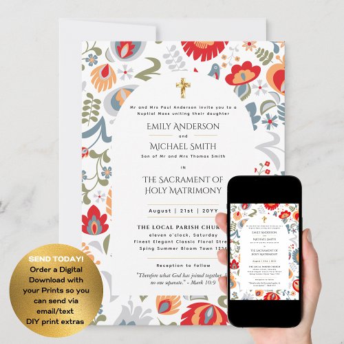 Spring Summer  Catholic Nuptial Mass Wedding Invitation