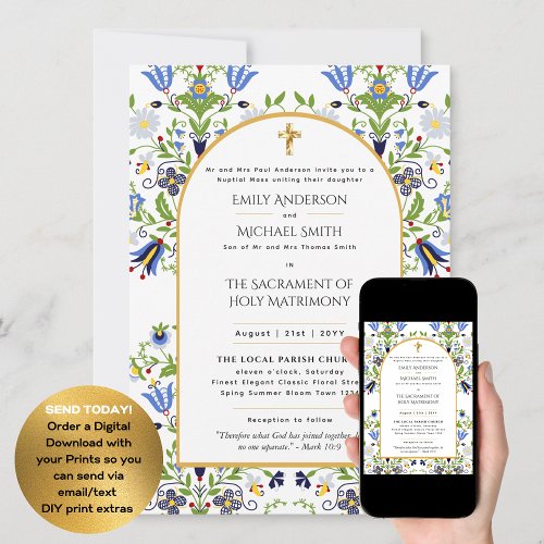 Spring Summer  Catholic Nuptial Mass Wedding Invitation