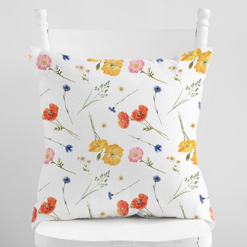Spring Summer Colorful Floral Watercolor   Throw Pillow