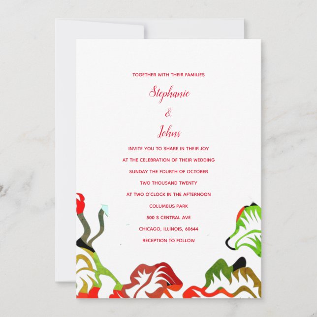 Spring Summer Fall Red White Colorful Boho Wedding Invitation (Front)