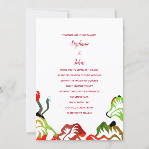 Spring Summer Fall Red White Colorful Boho Wedding Invitation