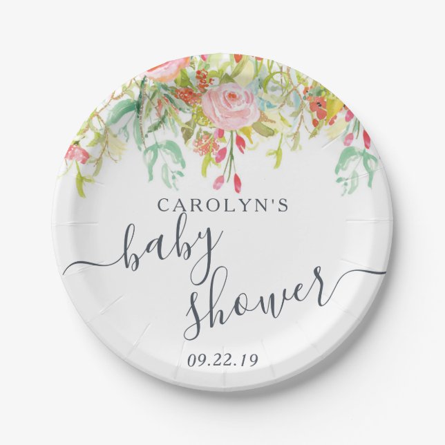 Spring Summer Floral | Baby Shower Paper Plates (Front)