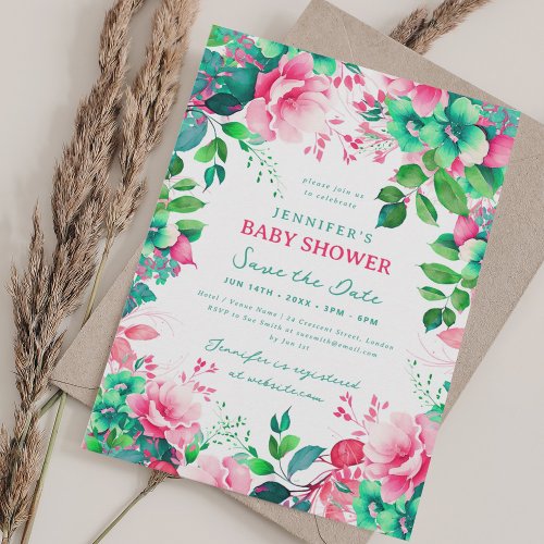 Spring Summer Floral Baby Shower Save Date Invitation
