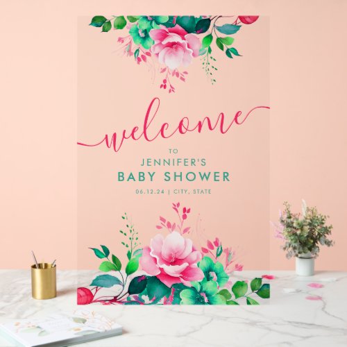 Spring Summer FLORAL Baby Shower Welcome  Acrylic Sign