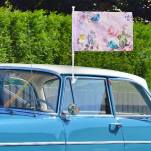 Spring Summer Floral Birds Wildflower Rose Garden  Car Flag