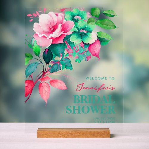 Spring Summer Floral Bridal Shower Welcome  Acrylic Sign