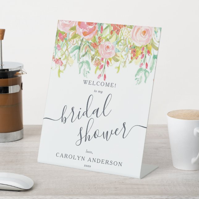 Spring Summer Floral | Bridal Shower Welcome Pedestal Sign (In SItu)