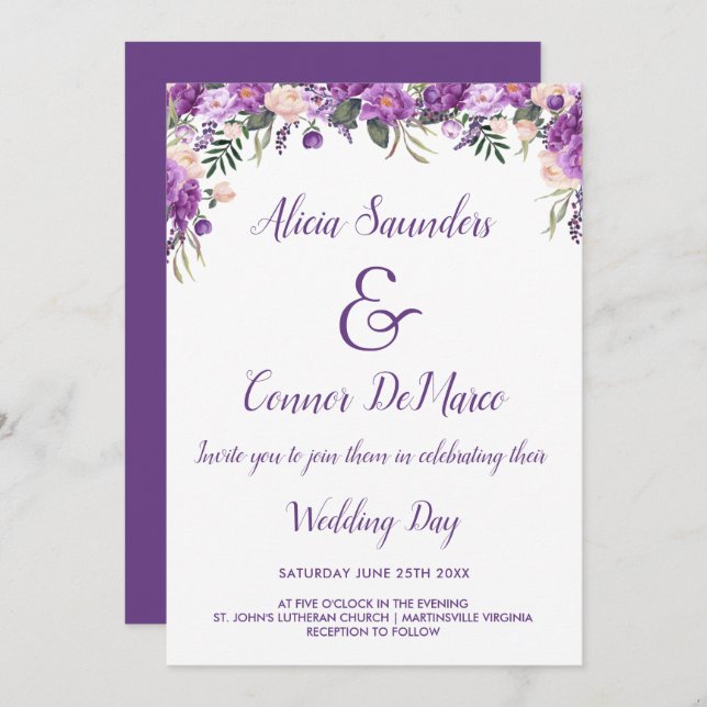 Spring Summer Floral Casual Wedding Invitation (Front/Back)